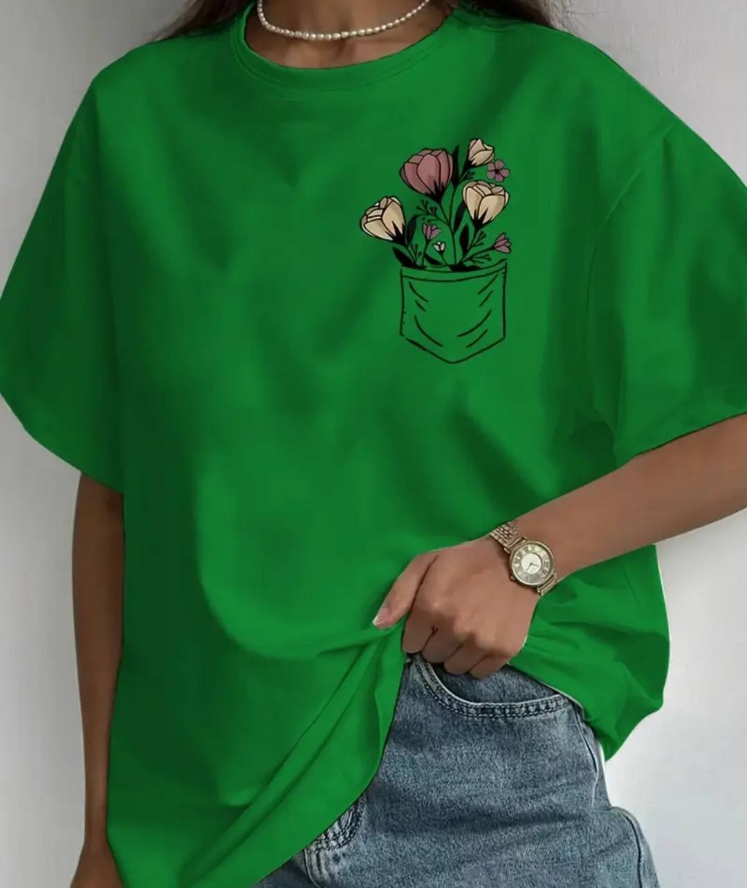 POCKET SIZE MINI PRINT T SHIRTS GREEN PRINT DESIGN
