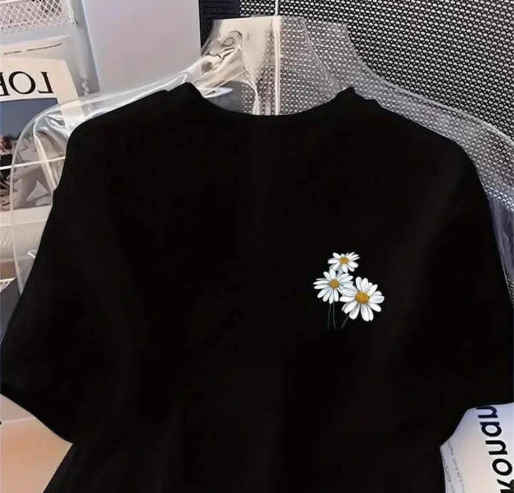 POCKET SIZE MINI PRINT T SHIRTSBLACK COLOR FLOWER DESIGN
