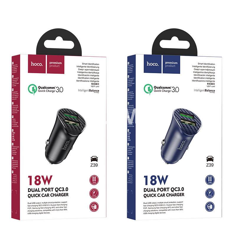 HOCO 18W DUAL PORT QC3.0 QUICK CAR CHARGER