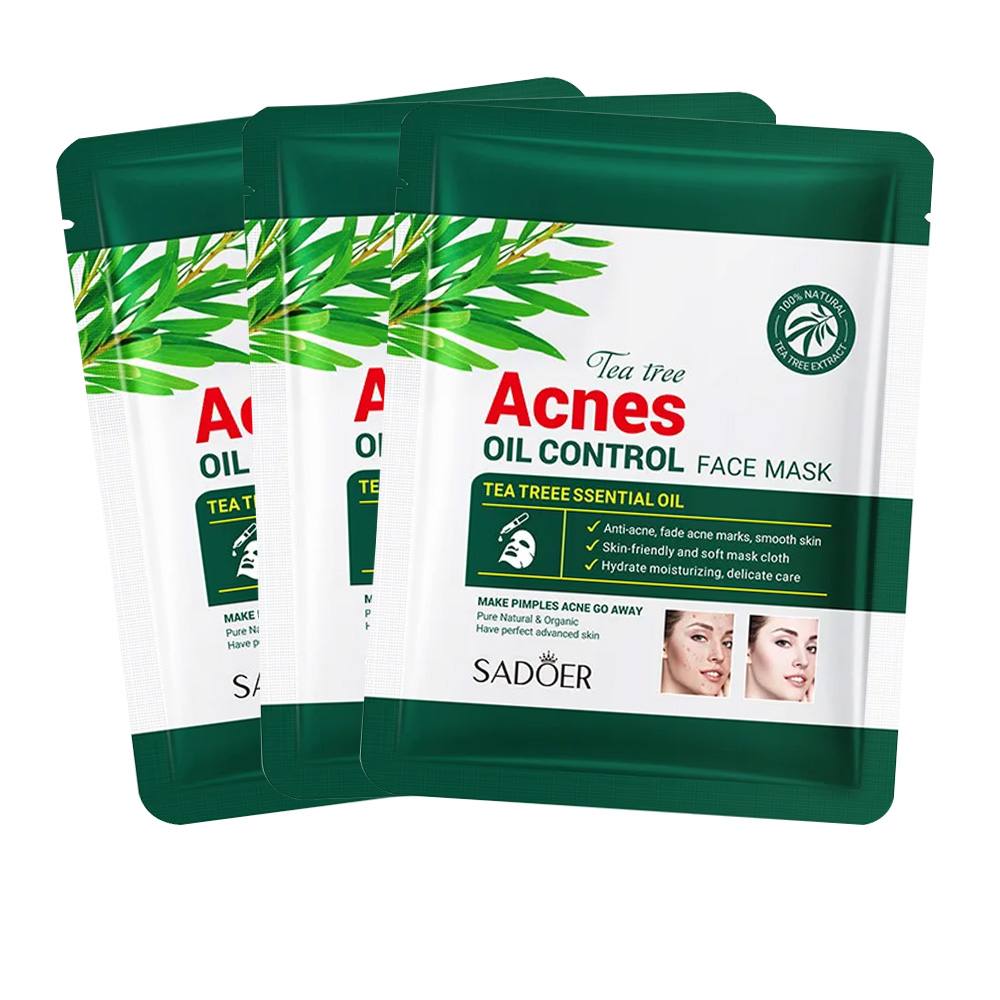 Sadoer Tea Tree Oil Control Face Mask Sheet 3 Pack Set (Acne Treatment)