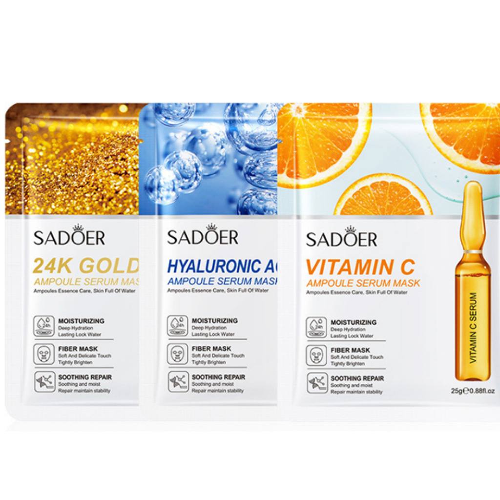 Sadoer Ampoule Serum Facial Mask Sheet – 3 Pack Set (Skin Brightening & Hydration)