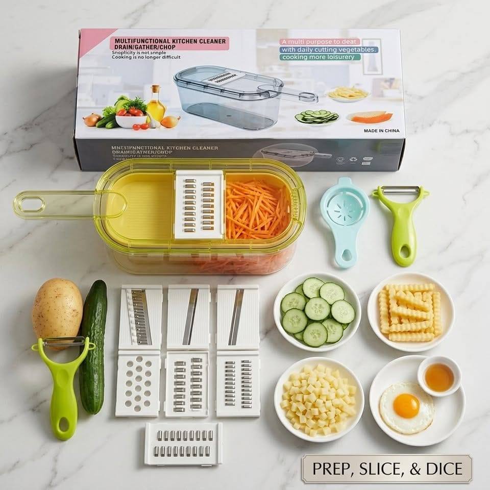 12-IN-1 VEGETABLE SLICER & DRAIN BASKET