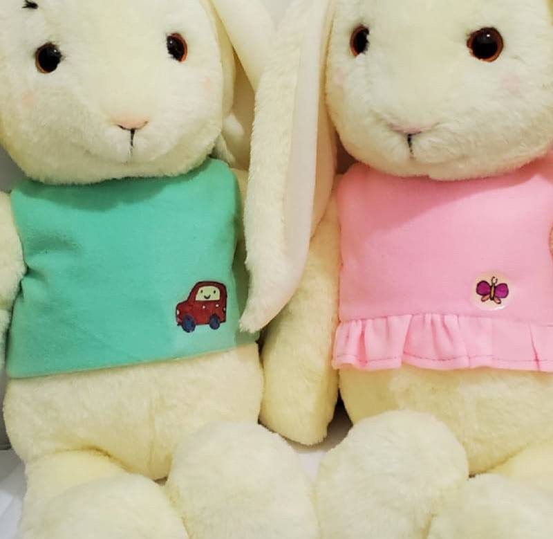 Handmade Soft Toy Cuddly Bunny, Beige Colored, Sri Lanka made, Play boa materials, All the parts are on tight and seams and edges are secure