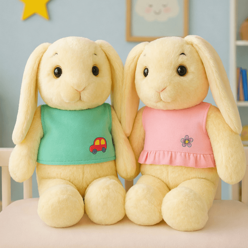 Handmade Soft Toy Cuddly Bunny, Beige Colored, Sri Lanka made, Play boa materials, All the parts are on tight and seams and edges are secure