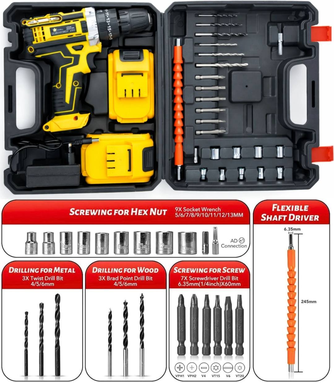 🔧 Cordless Drill Machine Set – Complete DIY & Repair Kit 🛠️⚡