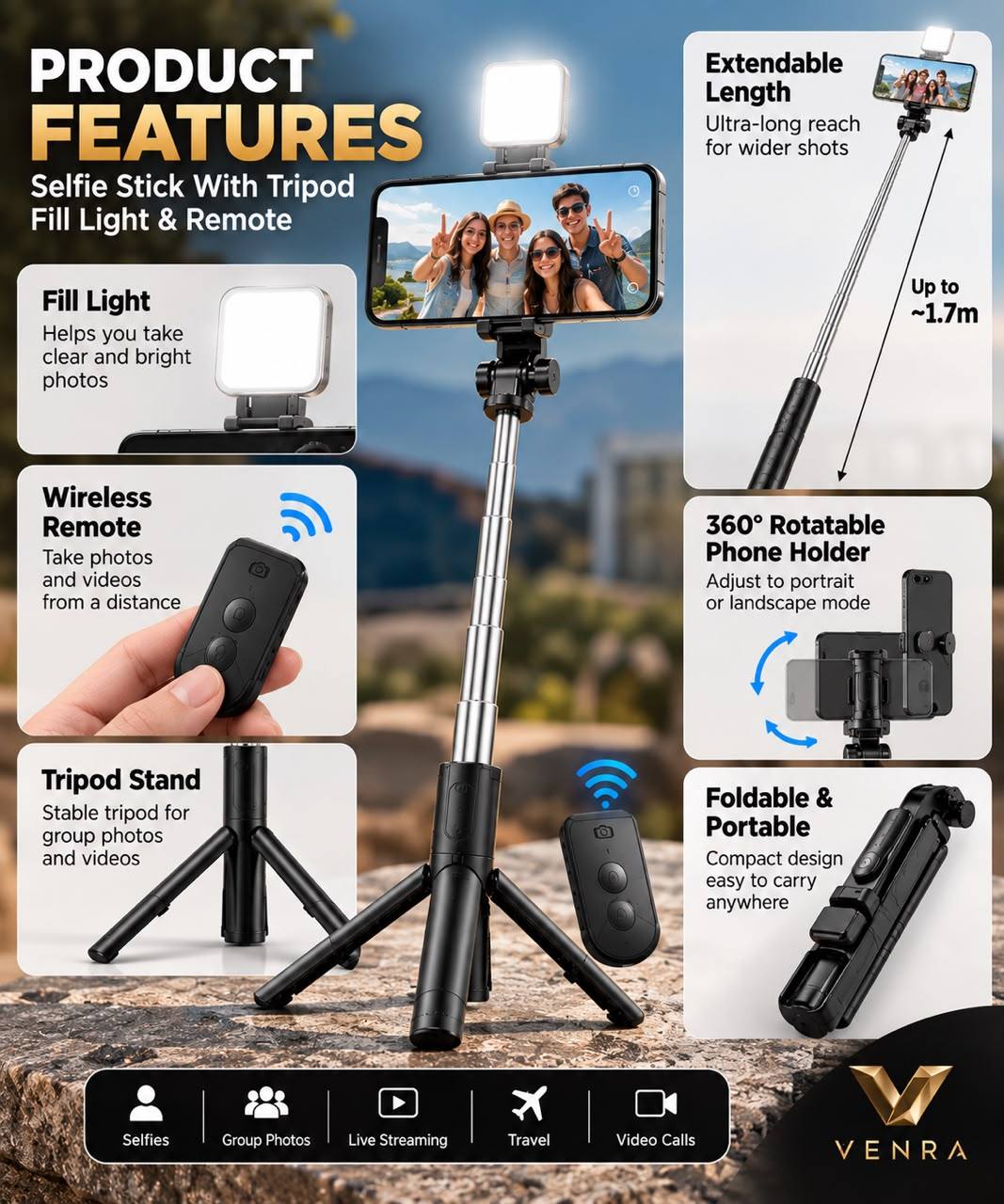 3-IN-1 TRIPOD SELFIE STICK