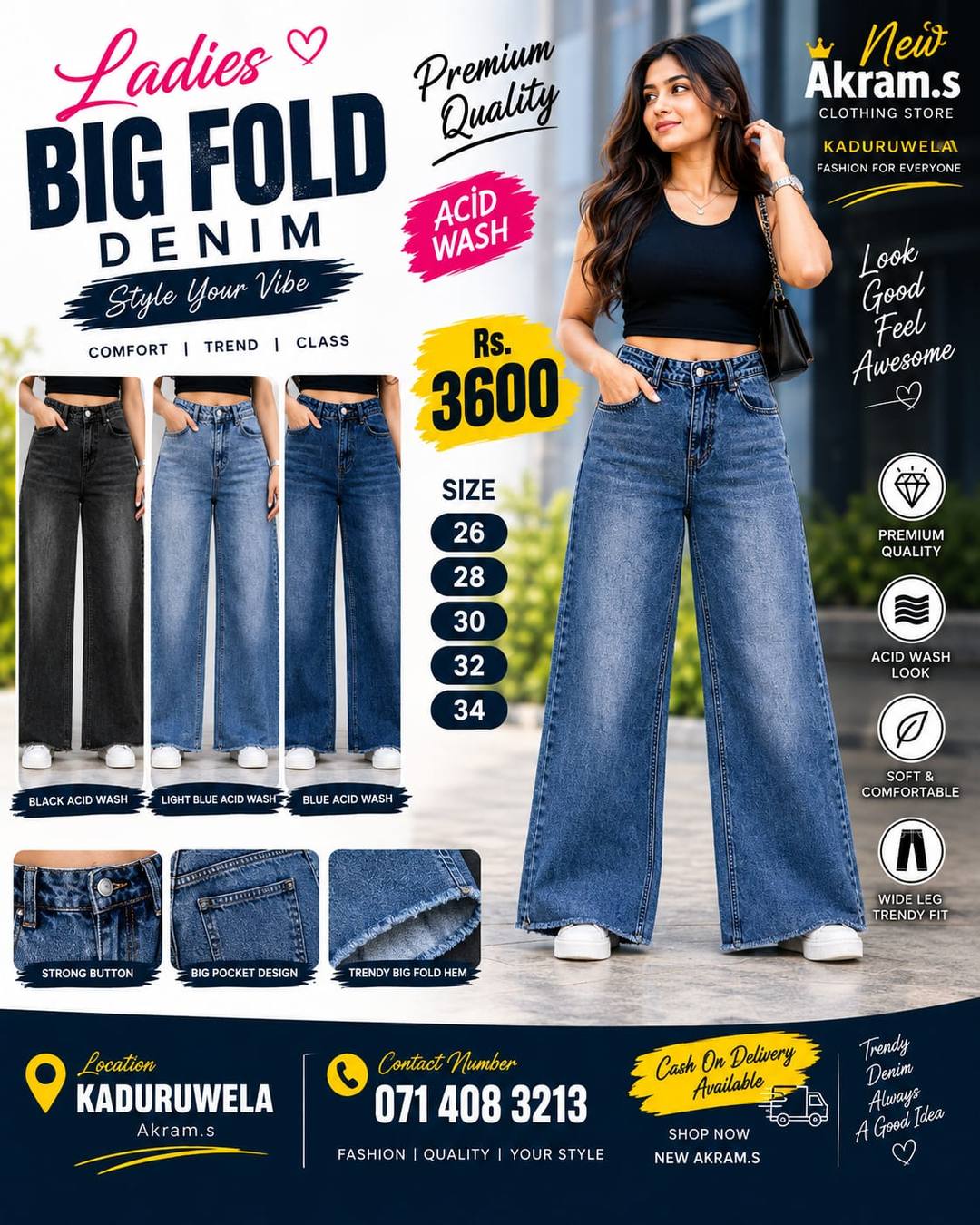 Acid Wash Big Fold Denim โ New Collection