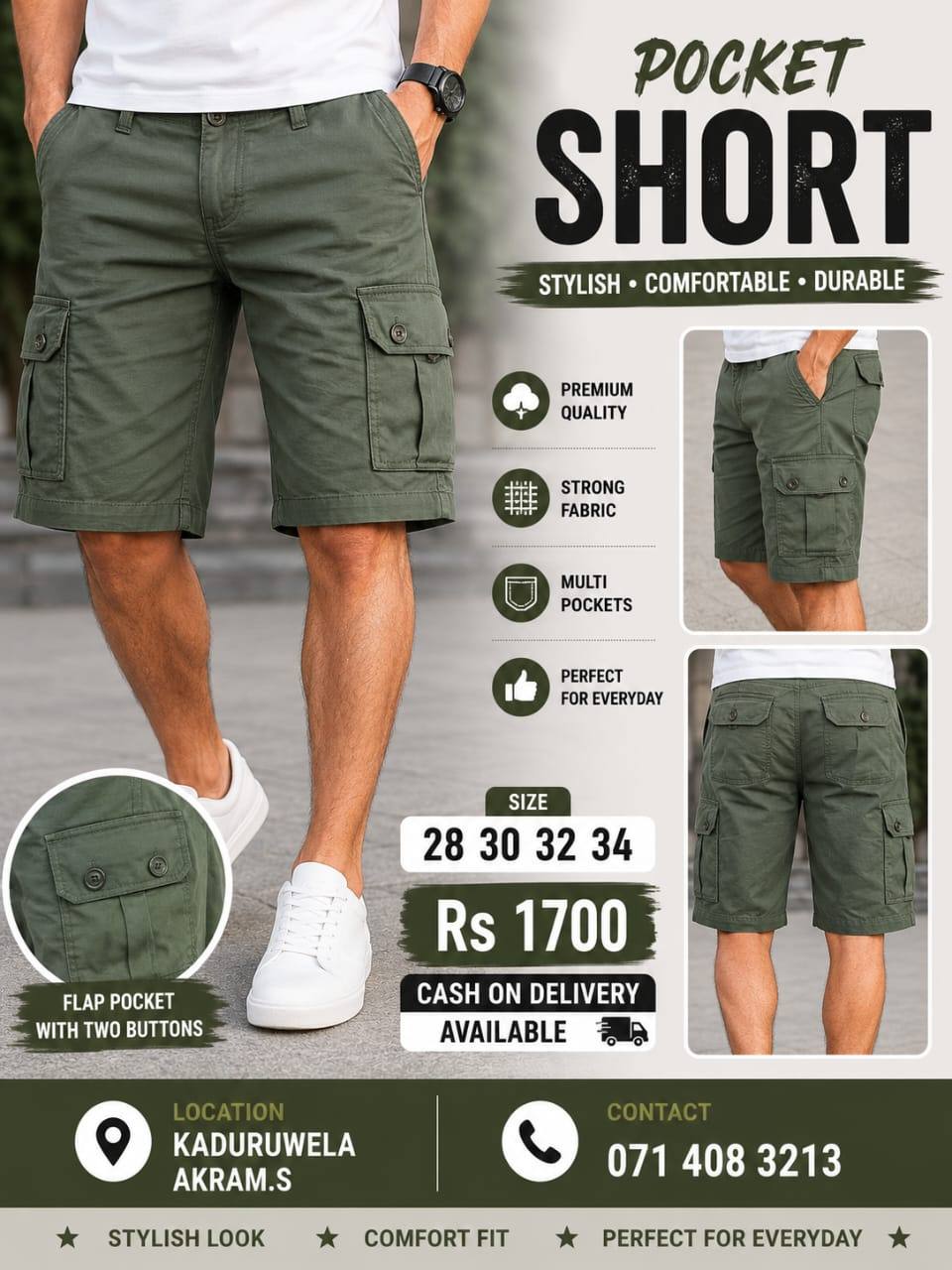 Menβs Pocket Cargo Shorts