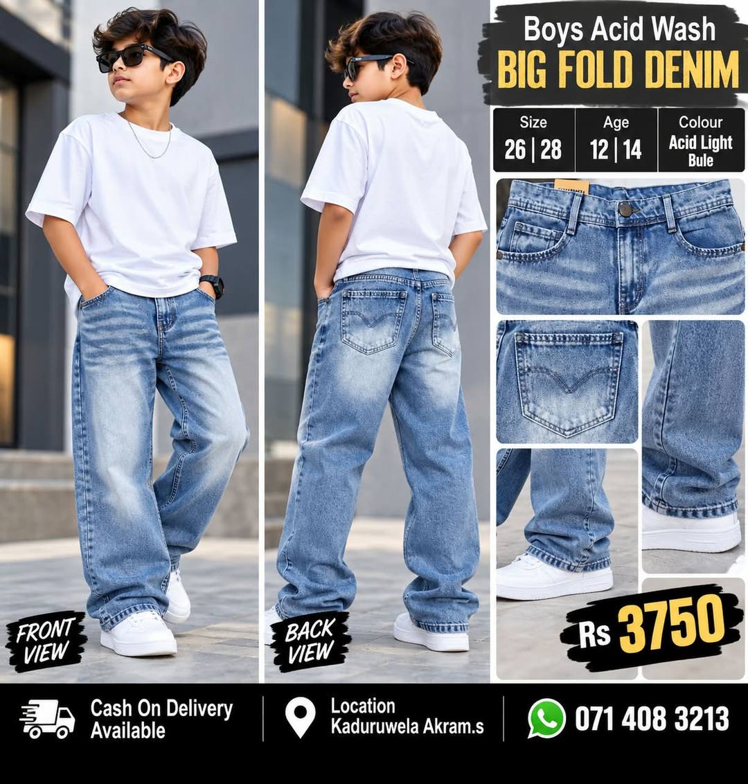 BOYS ACID WASH BIG FOLD DENIM