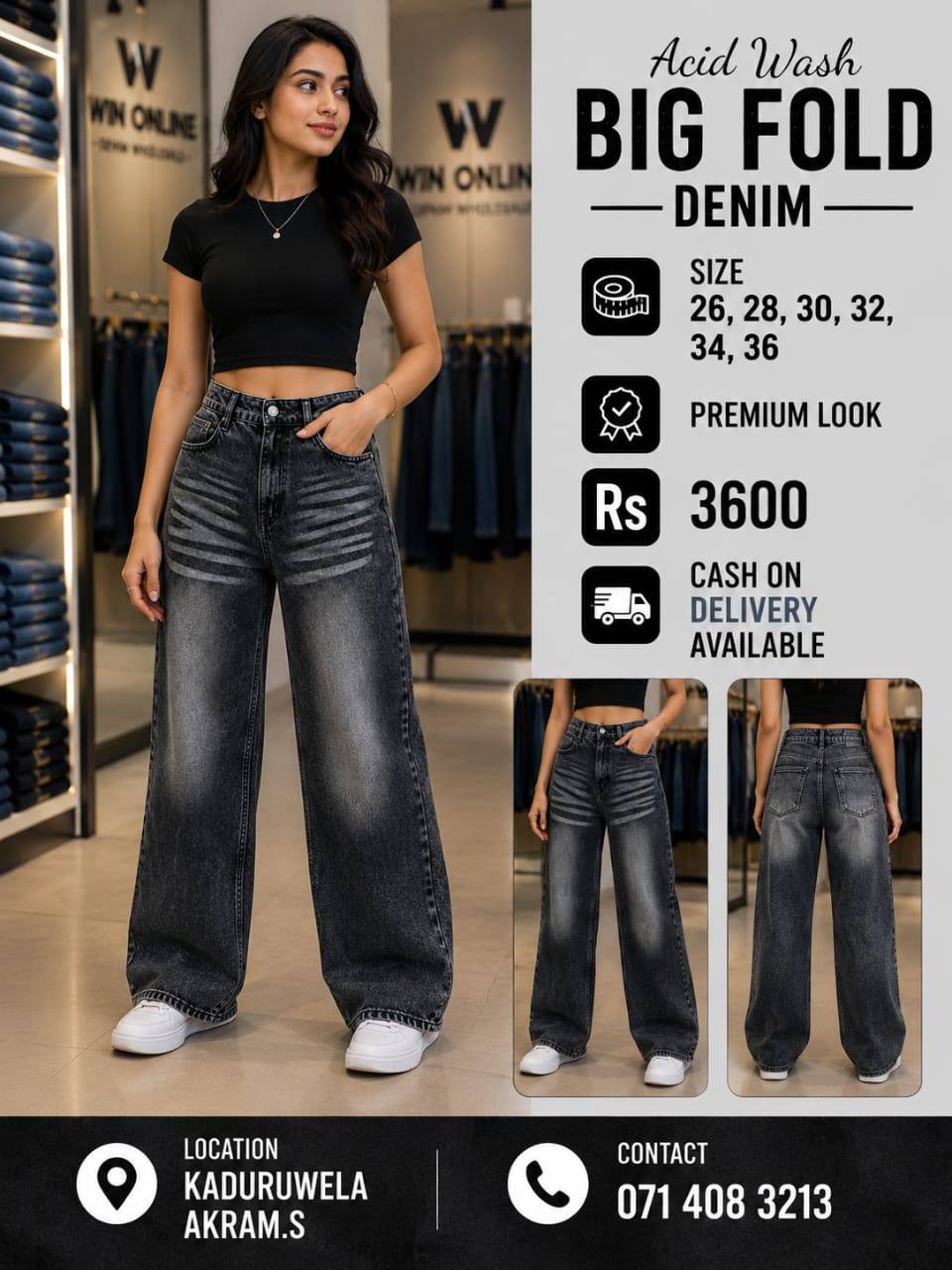 Acid Wash Big Fold Denim β Premium & Trendy