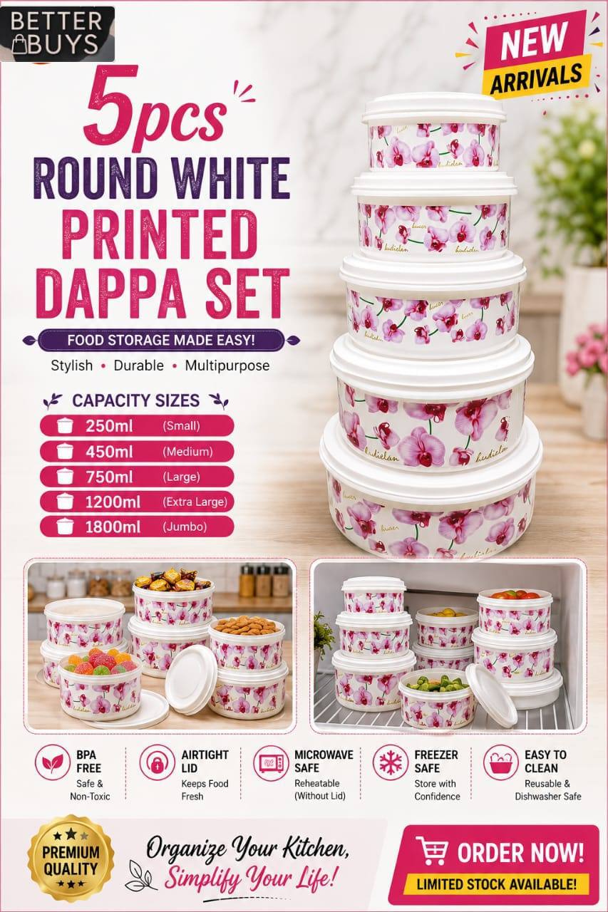 5PCS Round White Printed Dappa Set