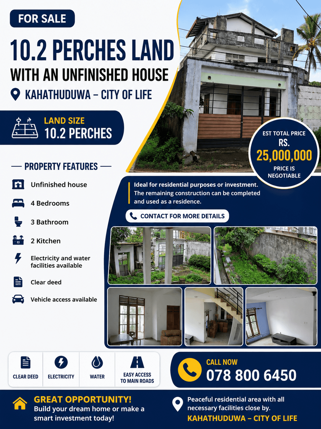 Unfinished House With 10.2 Pr Land For Sale