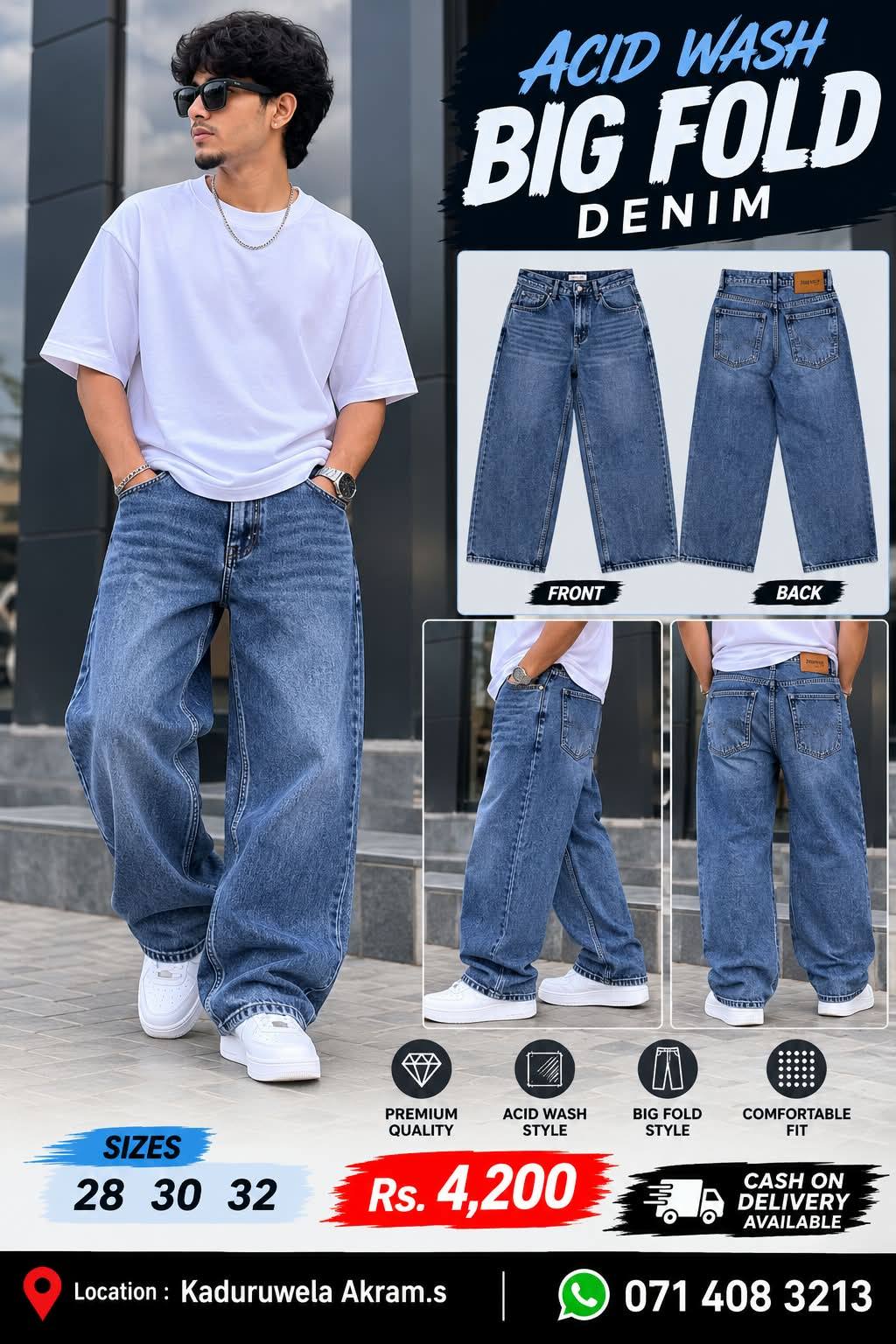ACID WASH BIG FOLD DENIM