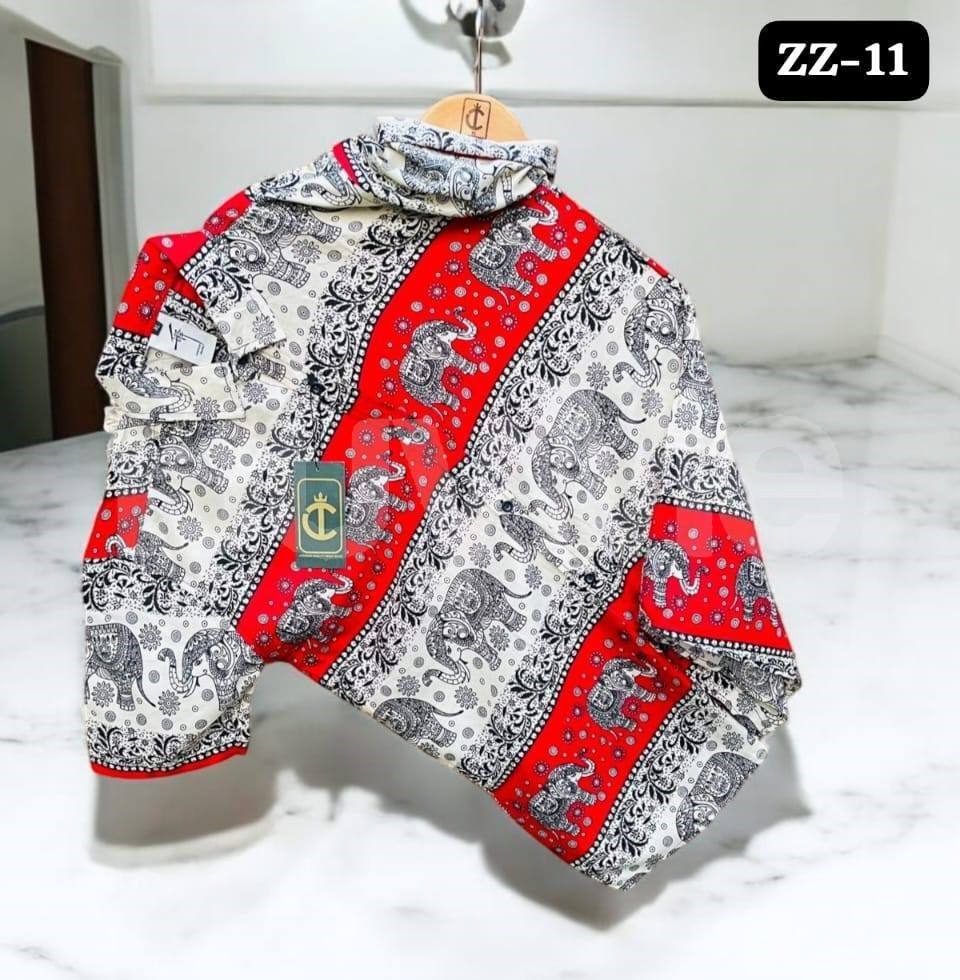ELEPHANT PATTERN HAWAIN SHIRT - RED
