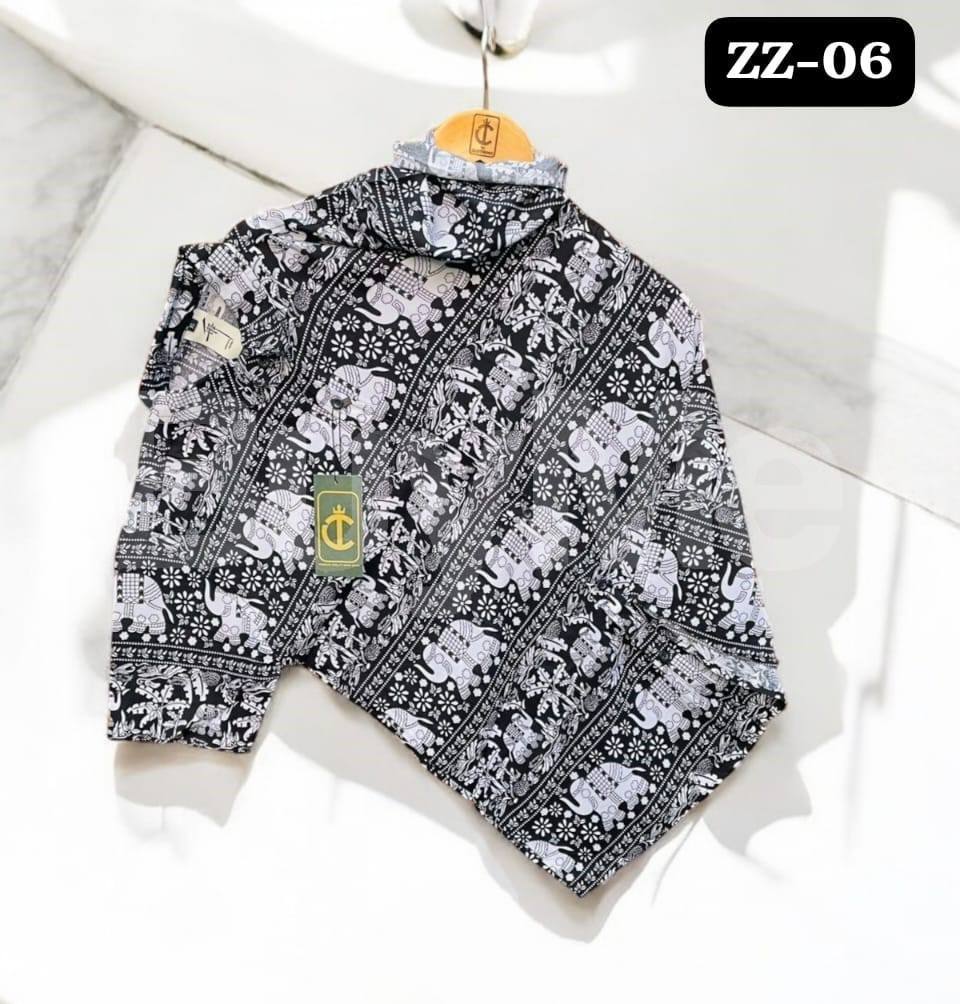 ELEPHANT PATTERN HAWAIN SHIRT - BLACK & GREY