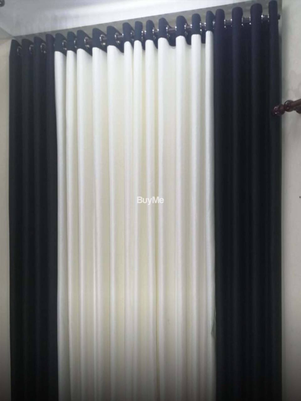 BLACK & CREAM COMBINE WITH BLACK LINE DESIGN CURTAINS