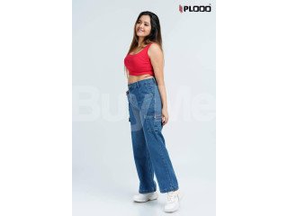 MID BLUE - LADIES CARGO DENIM PANT