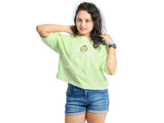 PRINTED BAGGY CROP TOP - LIGHT GREEN