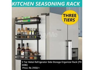 3 TIER METAL REFRIGERATOR SIDE STORAGE ORGANIZER RACK