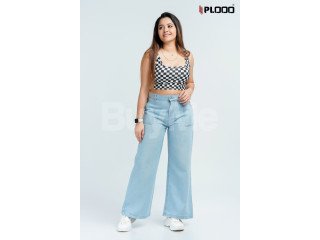 BELL TYPE WIDE LEG JEANS - ICE BLUE