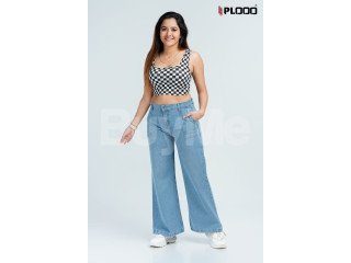 BELL TYPE WIDE LEG JEANS - LIGHT BLUE