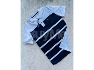 DARK BLUE AND WHITE MIX MEN'S COLLAR T-SHIRT