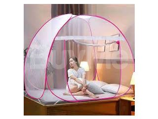 BEDROOM MOSQUITO NET - WHITE NET WITH PINK BORDER