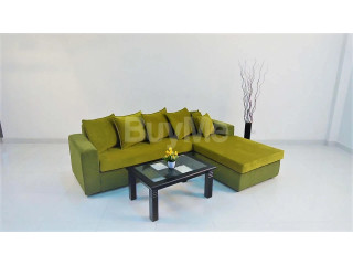 SECTIONAL L SOFA IN VELVET (GREEN)