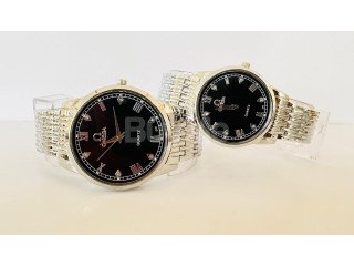 COUPLE / FRIENDSHIP WATCH - SILVER STRAP WITH BLACK DIAL