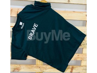 RIB PRINT HIGH NECK TSHIRT - DARK GREEN