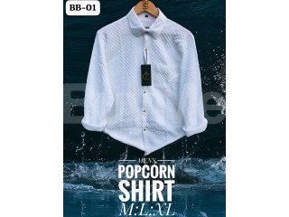 MENS LONG SLEEVE POPCORN SHIRT - WHITE