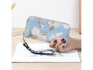 LADIES PURSE BLUE - FLORAL PRINTED