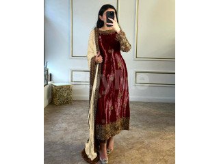 3 PCS FANCY KURTI WITH BEAUTIFUL BOTTOM AND DUPATTA - MAROON