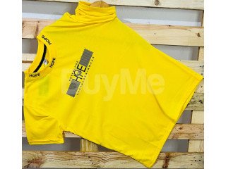 RIB PRINT HIGH NECK TSHIRTS - YELLOW colour