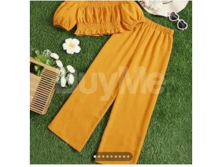 SHOULDER OFF CROP TOP WITH PANT - YELLOW