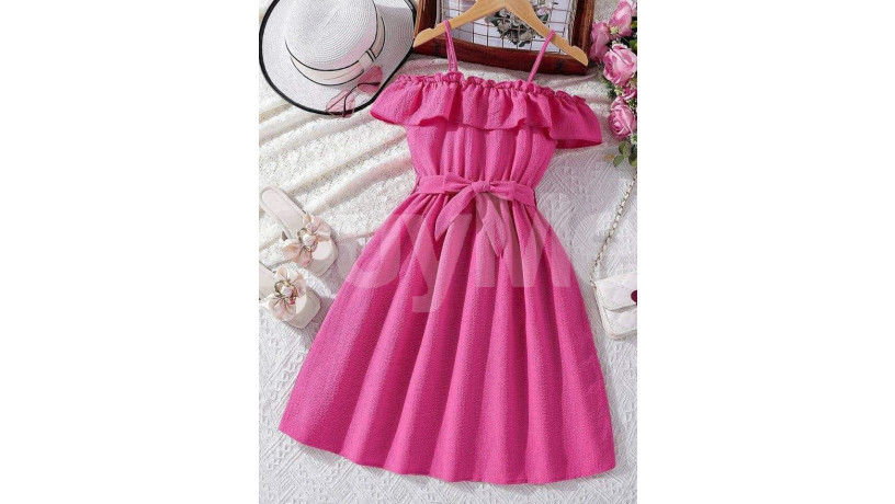 off-shoulder-ruffle-trim-belted-dark-pink-frock-big-0