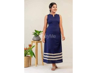 SLEEVELESS LONG FROCK - DARK BLUE