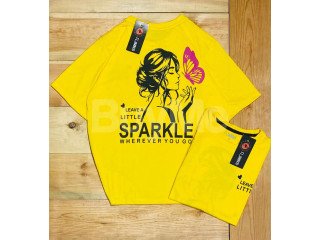 LADIES BACK PRINT BAGGY T SHIRT - YELLOW