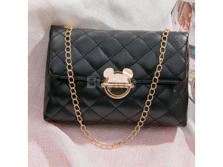 LEATHER CHAINED BAG- BLACK