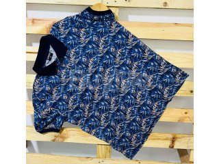 PRINTED COLLAR T-SHIRT - DARK BLUE