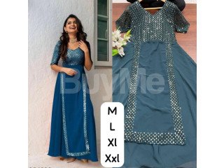 HEAVY EMBROIDERY SEQUENCE WORK GOWN- BLUE