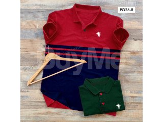 TWO TONE DESIGNED, POLO SHORT SLEEVE T-SHIRT - MEROON AND NAVY BLUE