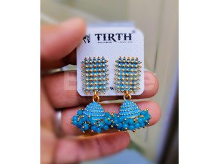 SQUARE SHAPED JUMKI EARRINGS - LIGHT BLUE