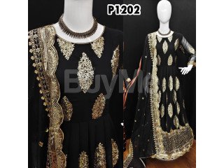 HEAVY CHINON SILK TOP-BOTTOM AND DUPATTA SET FULLY STITCHED - BLACK