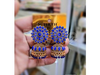 FLORAL JUMKI EARRINGS - BLUE