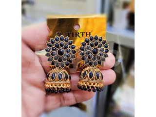 FLORAL JUMKI EARRINGS - BLACK