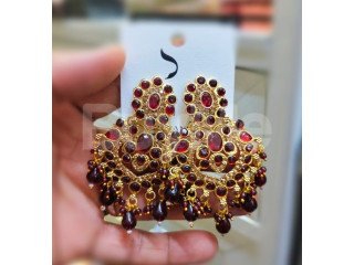 MUMBAI STYLE JUMKI EARRINGS - RED