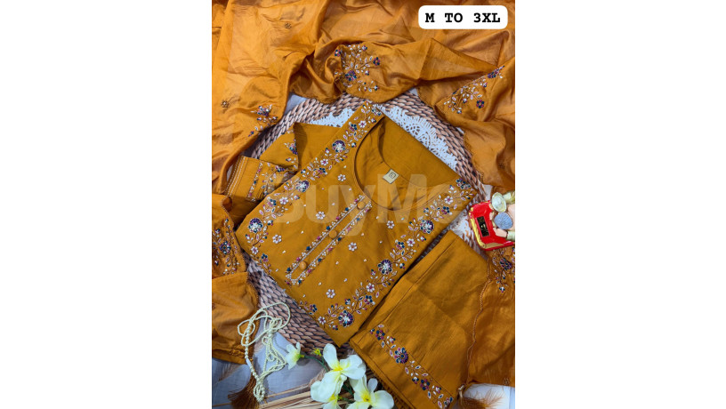 handwork-kurti-with-dupatta-pants-set-mustard-yellow-big-0