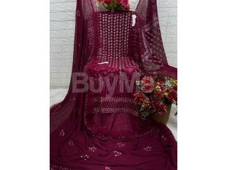 GEORGETTE EMBROIDERED DRESS - PURPLE