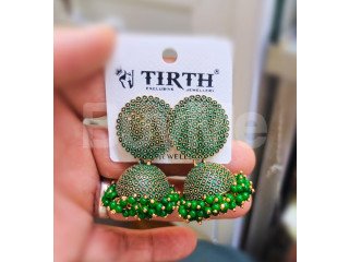 TIRTH JUMKI EARRINGS - DARK GREEN